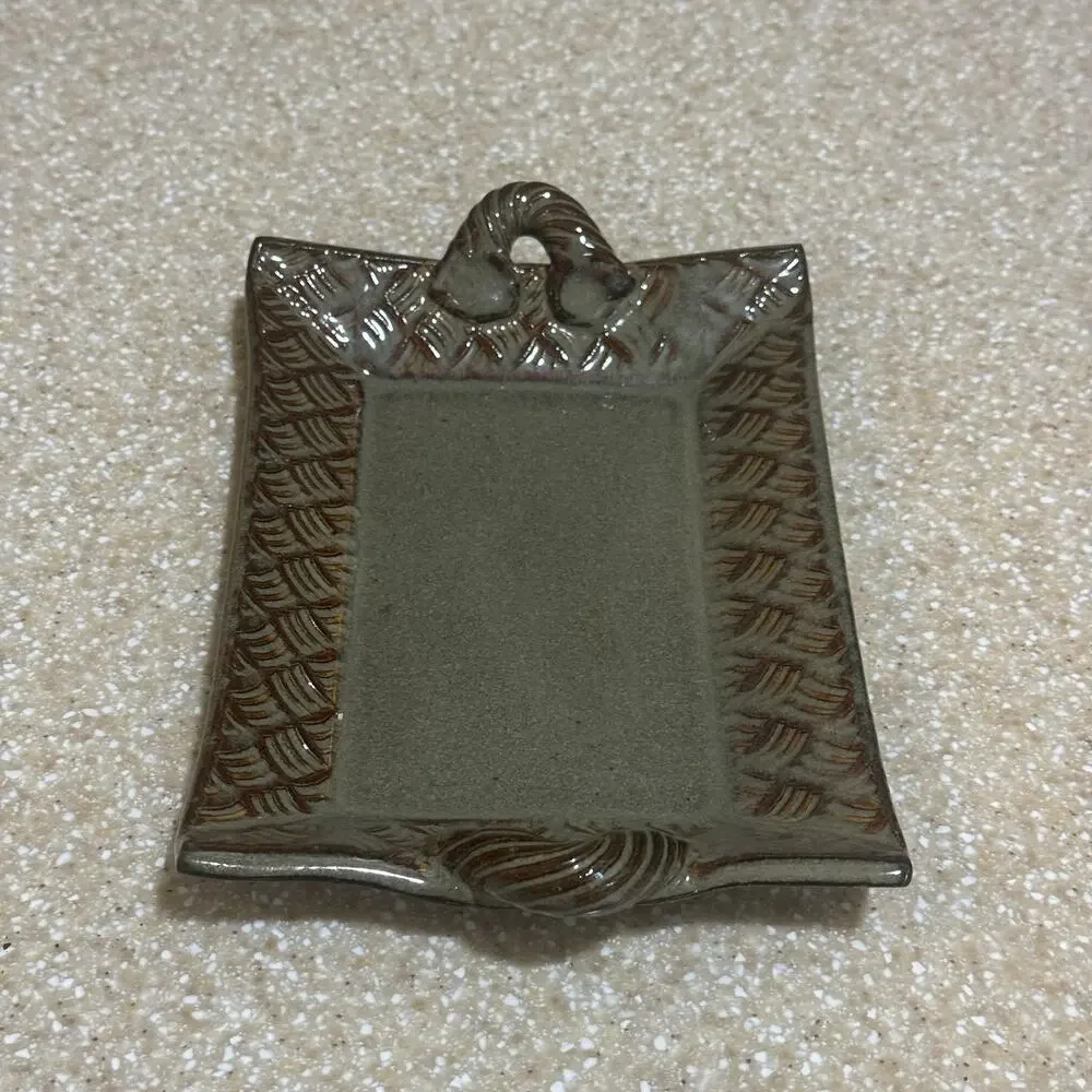 Thomas Pottery Basketweave Tray North Carolina Green Lead Free Handcrafted Dish